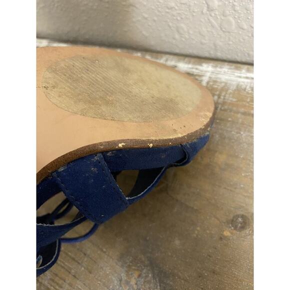 Steve Madden Gal Sandals Sz 6.5‎ Womens Blue Gladiator Lace Up Block Heel - Picture 9 of 14